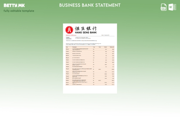 модерен стил Ханг Сенг банка извод на корпоративна чековна сметка Шаблон Word и 
